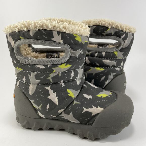 Bogs BMoc Handle Rain Boots Baby Girl Size 7 Sharks Gray Warm Lined Infant - Picture 4 of 11